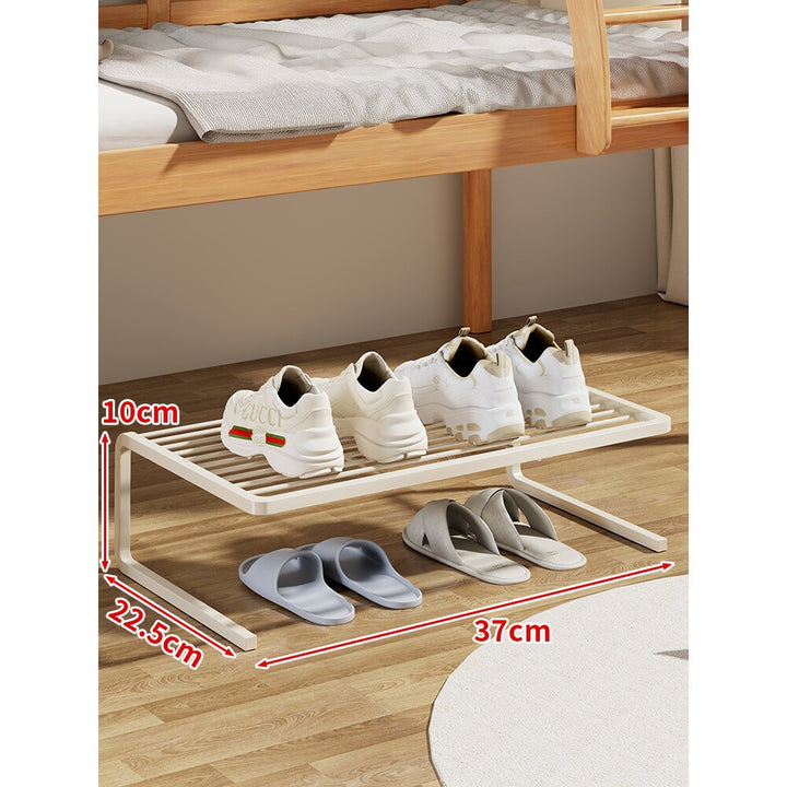 Compact Two-Level Slatted Under-Bed Shoe Organizer Rack