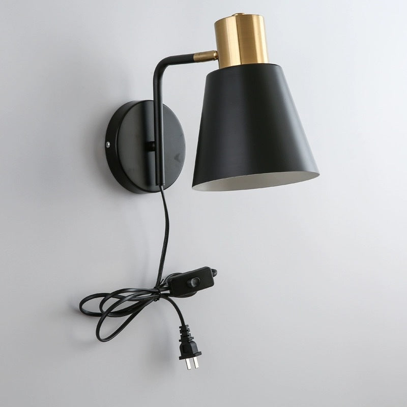 Rotatable cone wall light with brass socket and round back plate