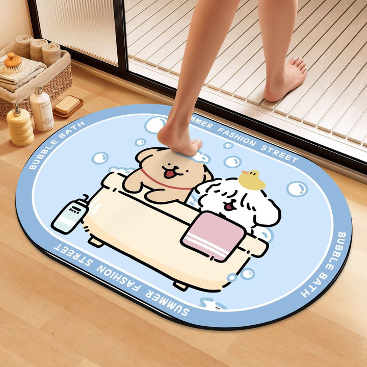 Playful Cartoon Dog Bath Mat