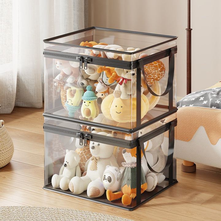 Stackable Transparent Zippered Storage Box Organizer with Reinforced Carry Handles