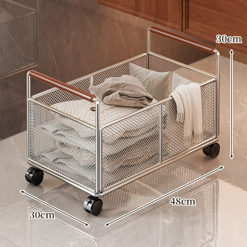 Rolling Mesh Storage Cart with Wooden Handles