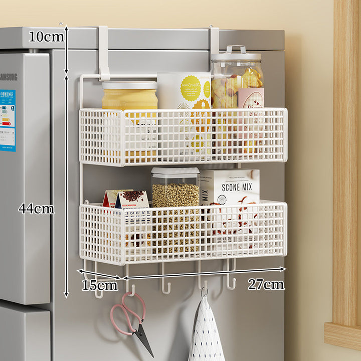 Over-Door Two Tier Metal Mesh Hanging Kitchen Storage Basket Organizer with Hooks