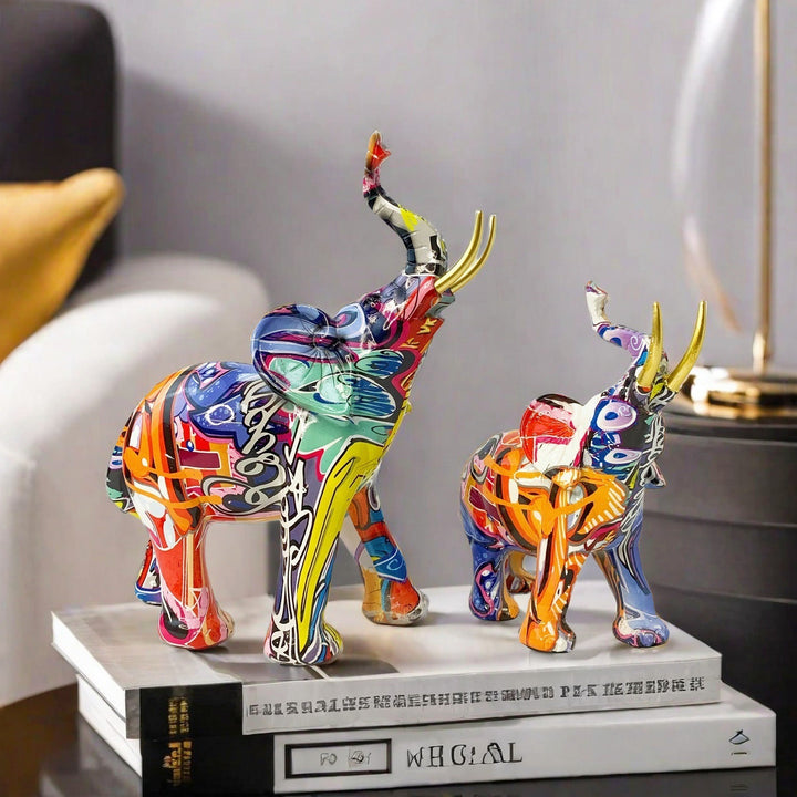 Creative elephant figurine with colorful design