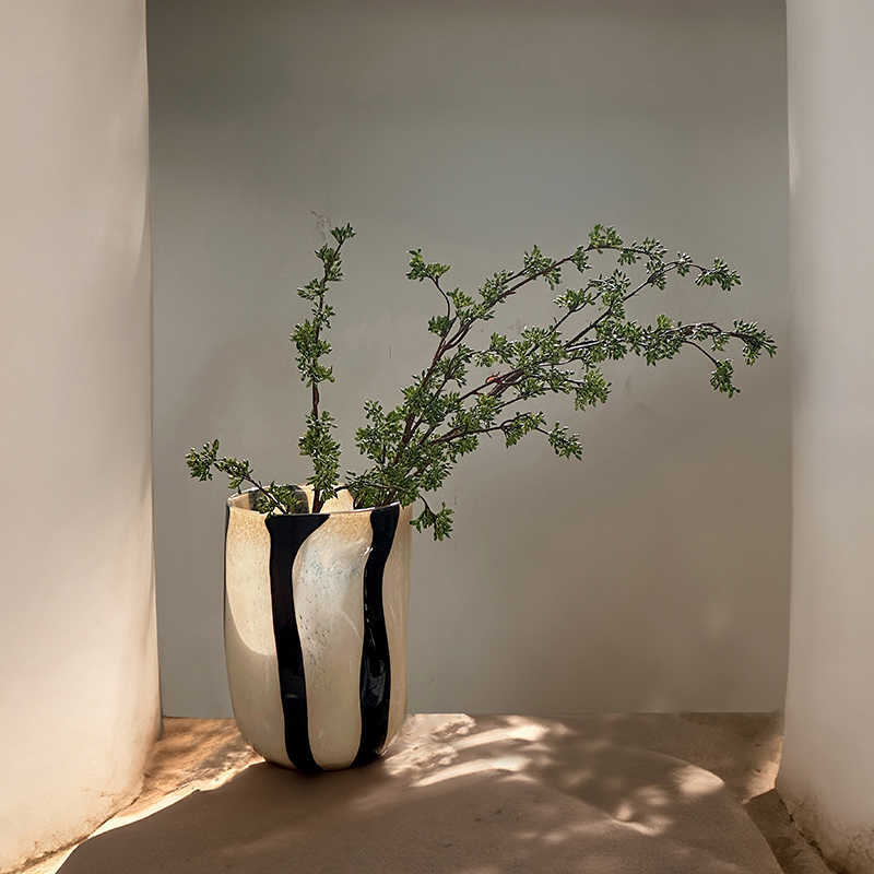 Hand-Blown Tall Striped Art Glass Vase