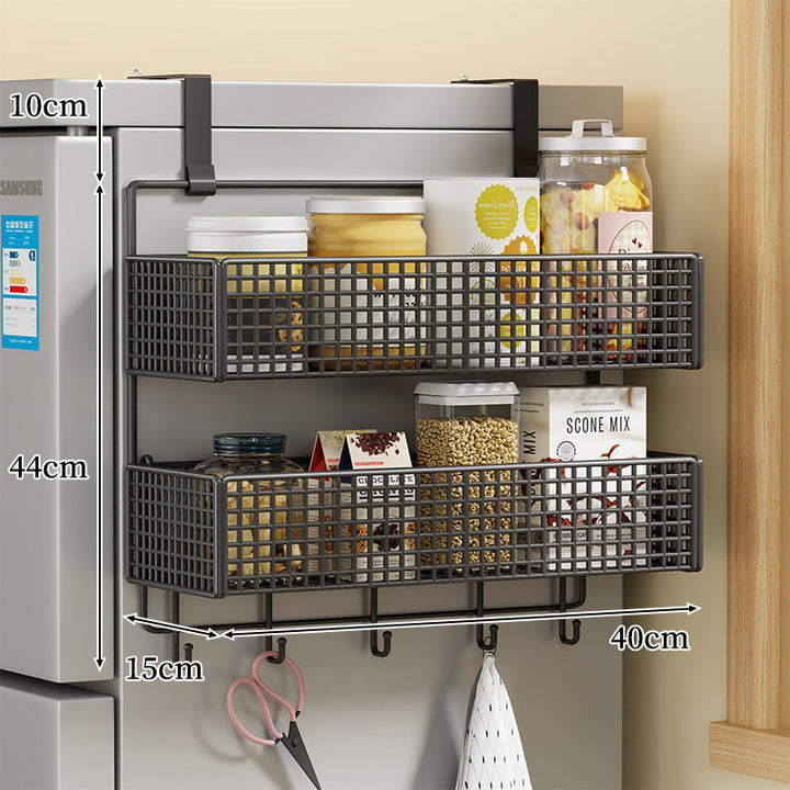 Over-Door Two Tier Metal Mesh Hanging Kitchen Storage Basket Organizer with Hooks