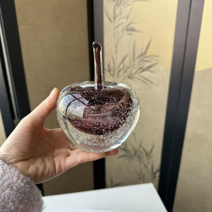 Handblown Art Glass Pear Paperweight with Encased Air Bubbles