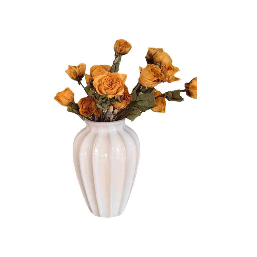 Elegant ceramic vase with ribbed structure