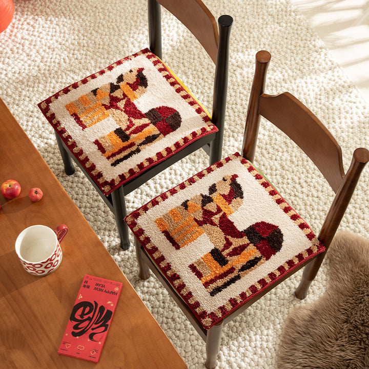 Hand-tufted square decor bath mat with animal motif and non-slip back