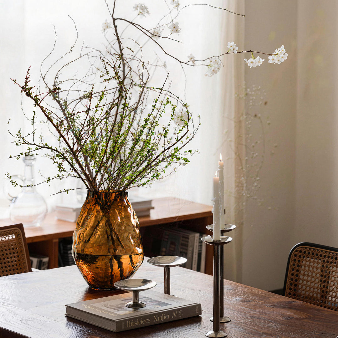 Hand-Blown Textured Organic Sculptural Glass Table Vase