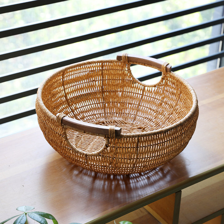 Handcrafted Braided Storage Basket With Wooden Handles
