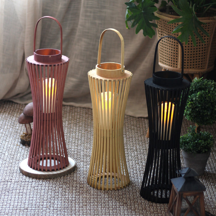 Elegant lantern made of woven wood