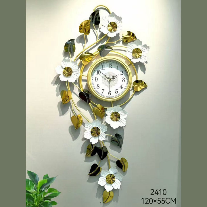 Floral Wall Clock Art with Elegant Metal Frame