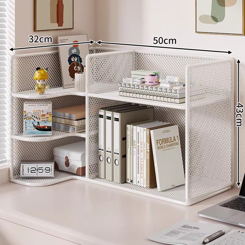 Corner Mesh Metal Desktop Organizer with Multi-Tier Shelves and File Slots