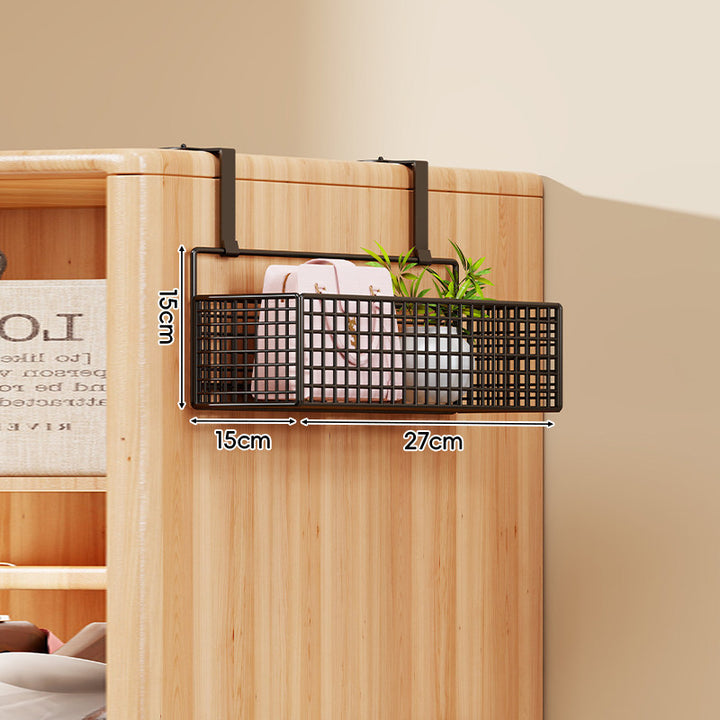 Over-the-Door Metal Grid Hanging Organizer with Four Stackable Baskets and Hooks