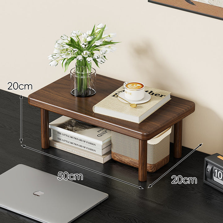 Compact Solid Wood Elevated Desk Display Stand with Under-Shelf Storage and Rounded Leg Design