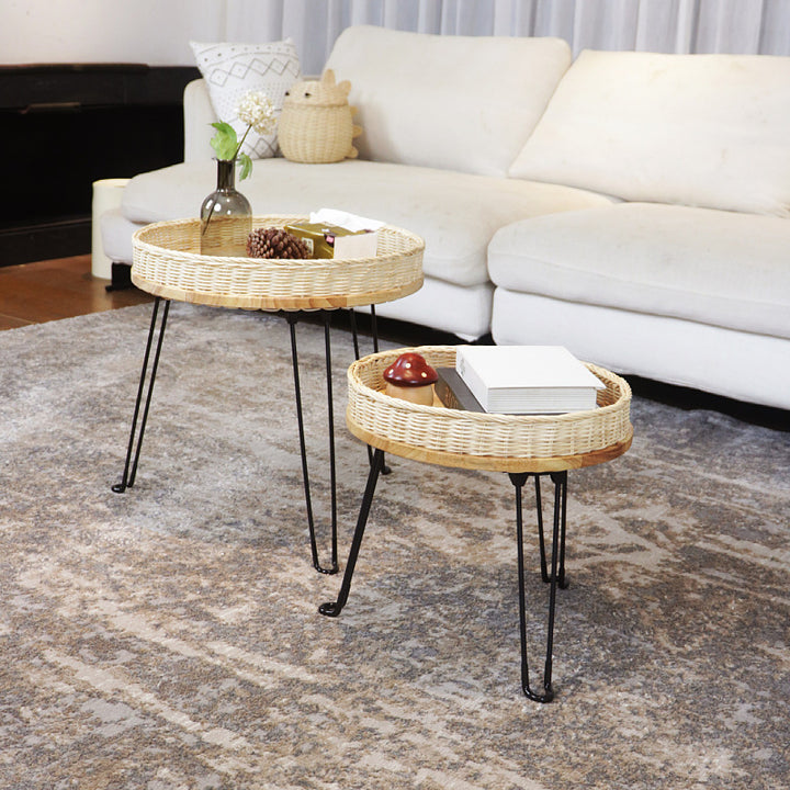 Decorative side table made of braided material