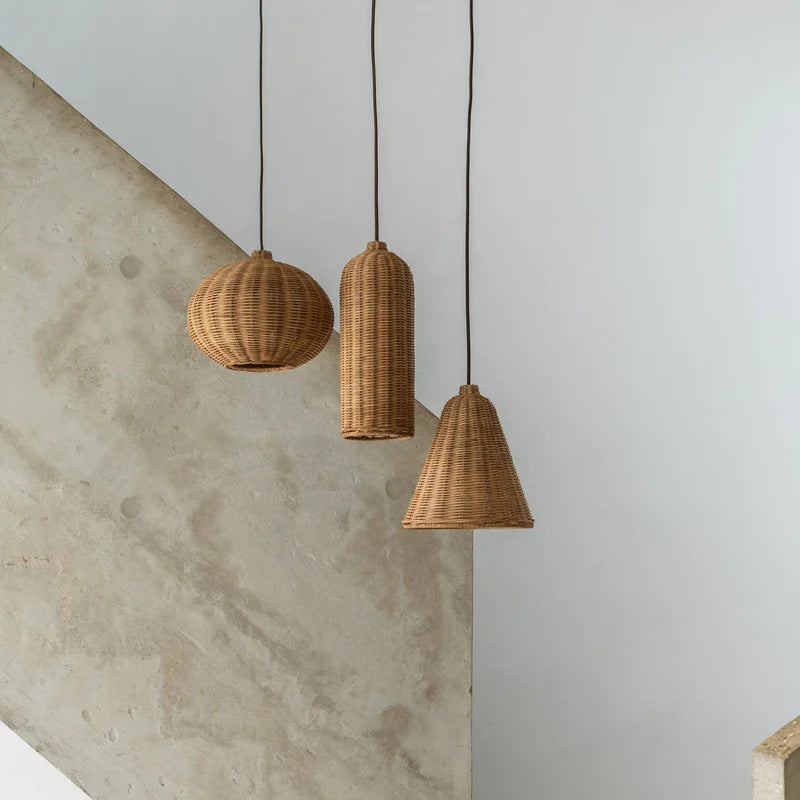 Handmade pendant light made of braided rattan