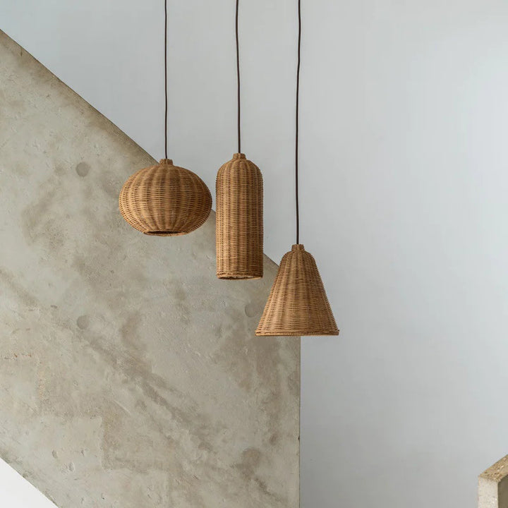 Handmade pendant light made of braided rattan