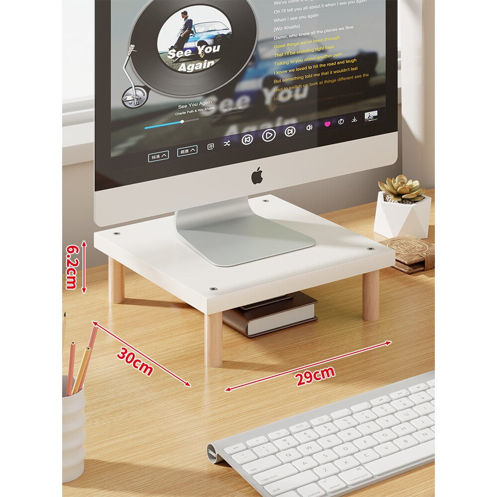 Elevated Wooden-Leg Monitor Riser with Under-Shelf Storage