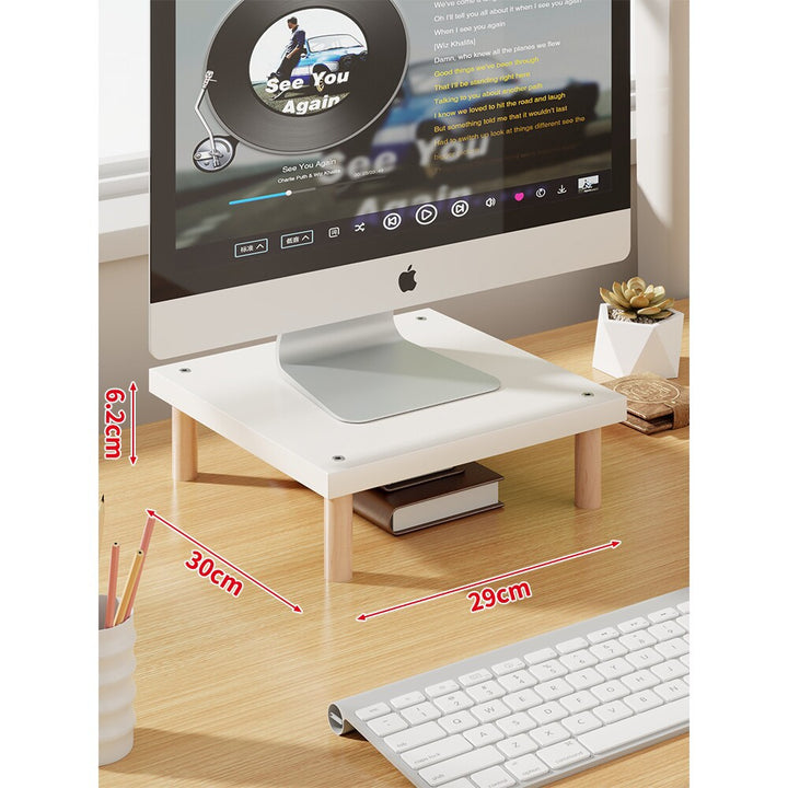 Elevated Wooden-Leg Monitor Riser with Under-Shelf Storage
