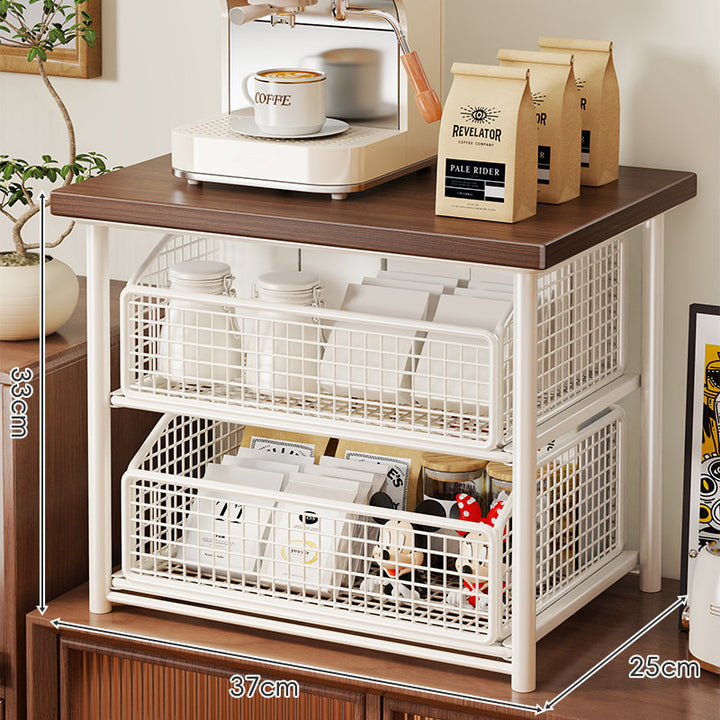 Countertop Coffee Station Elevated Shelf with Slide-Out Mesh Basket