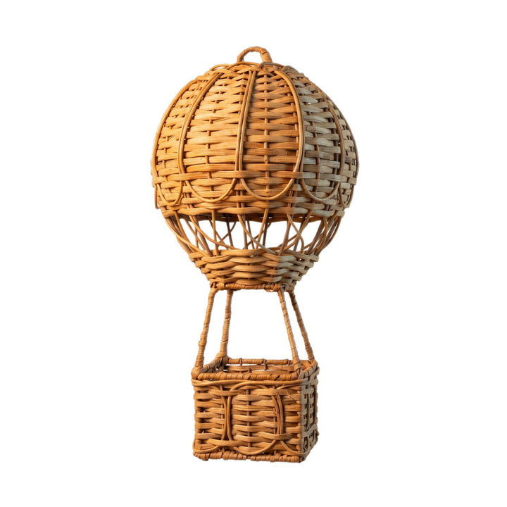 Handwoven storage basket in hot air balloon design