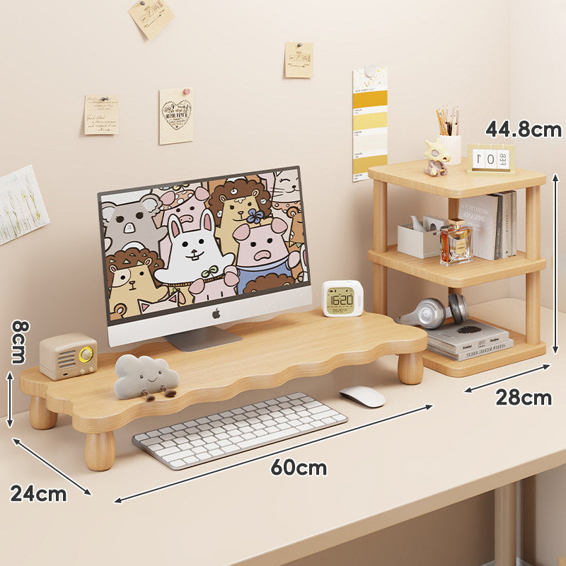 Solid Wood Low-Profile Monitor and Display Riser with Rounded Peg Legs and Keyboard Slide-Out Space