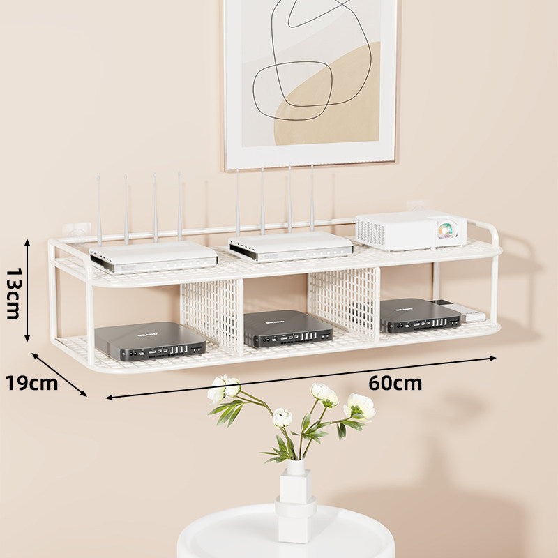 Wall-Mounted Two-Tier Ventilated Metal Mesh Electronics & Router Shelf Organizer