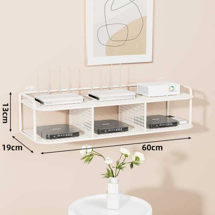 Wall-Mounted Two-Tier Ventilated Metal Mesh Electronics & Router Shelf Organizer