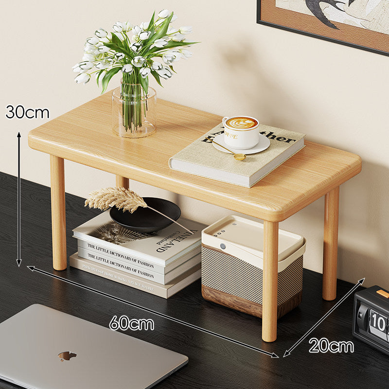 Compact Solid Wood Elevated Desk Display Stand with Under-Shelf Storage and Rounded Leg Design