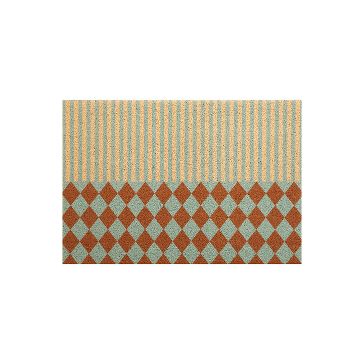 Non-slip coconut doormat with striped and diamond pattern