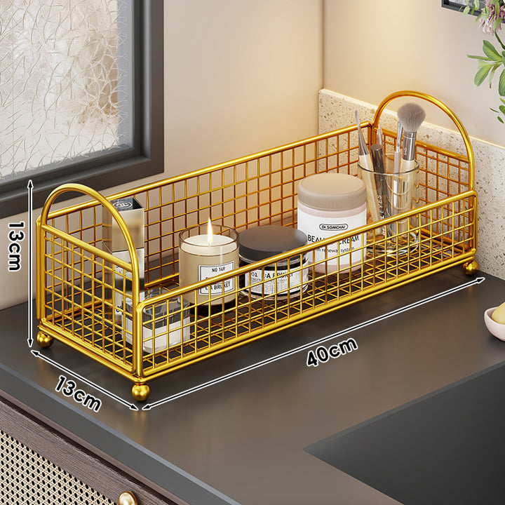 Countertop Metal Mesh Cosmetic and Skincare Organizer with Dual Arch Handles