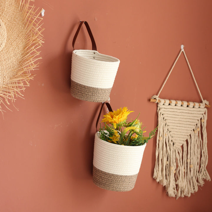 Decorative basket with leather handle
