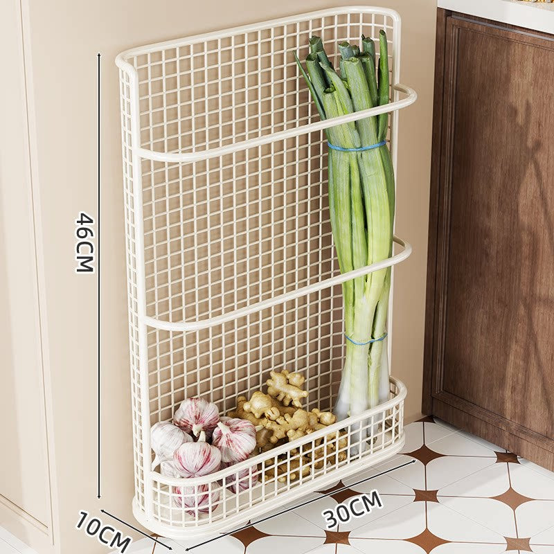 Slim Vertical Wall-Mounted Metal Mesh Kitchen Produce and Herb Storage Rack