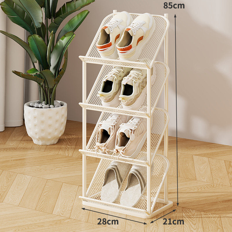 Vertical Multi-Tier Slim Mesh Shoe Rack Organizer with Angled Shelves and Space-Saving Footwear Stand