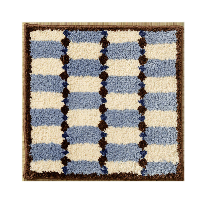 Hand-tufted square bath mat with high pile and non-slip bottom