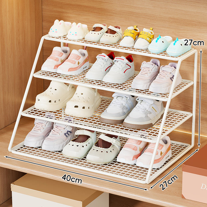 Four-Tier Mesh Desktop Shoe Organizer Rack with Angled Frame