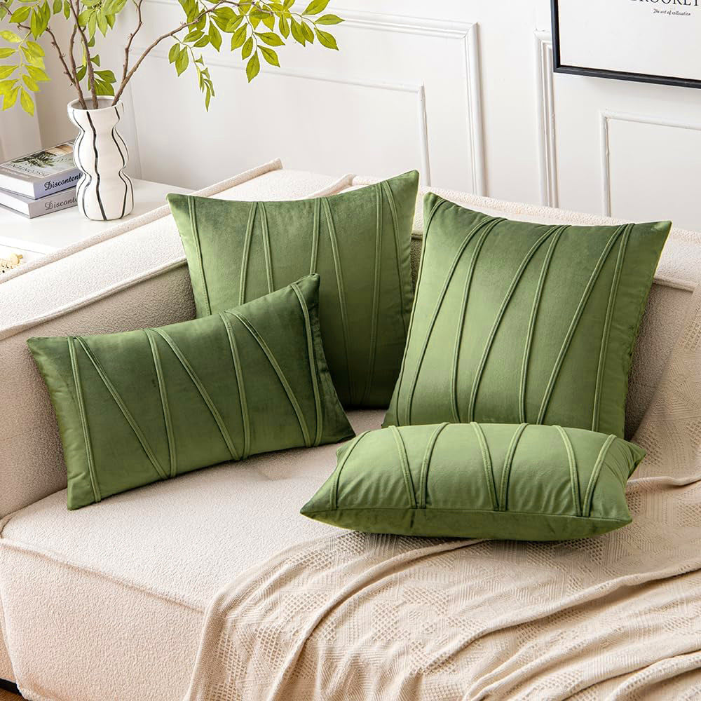 Velvet Pleated Square Decorative Throw Pillow Covers with Channel Stitching