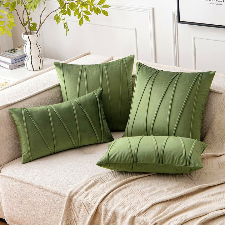 Velvet Pleated Square Decorative Throw Pillow Covers with Channel Stitching
