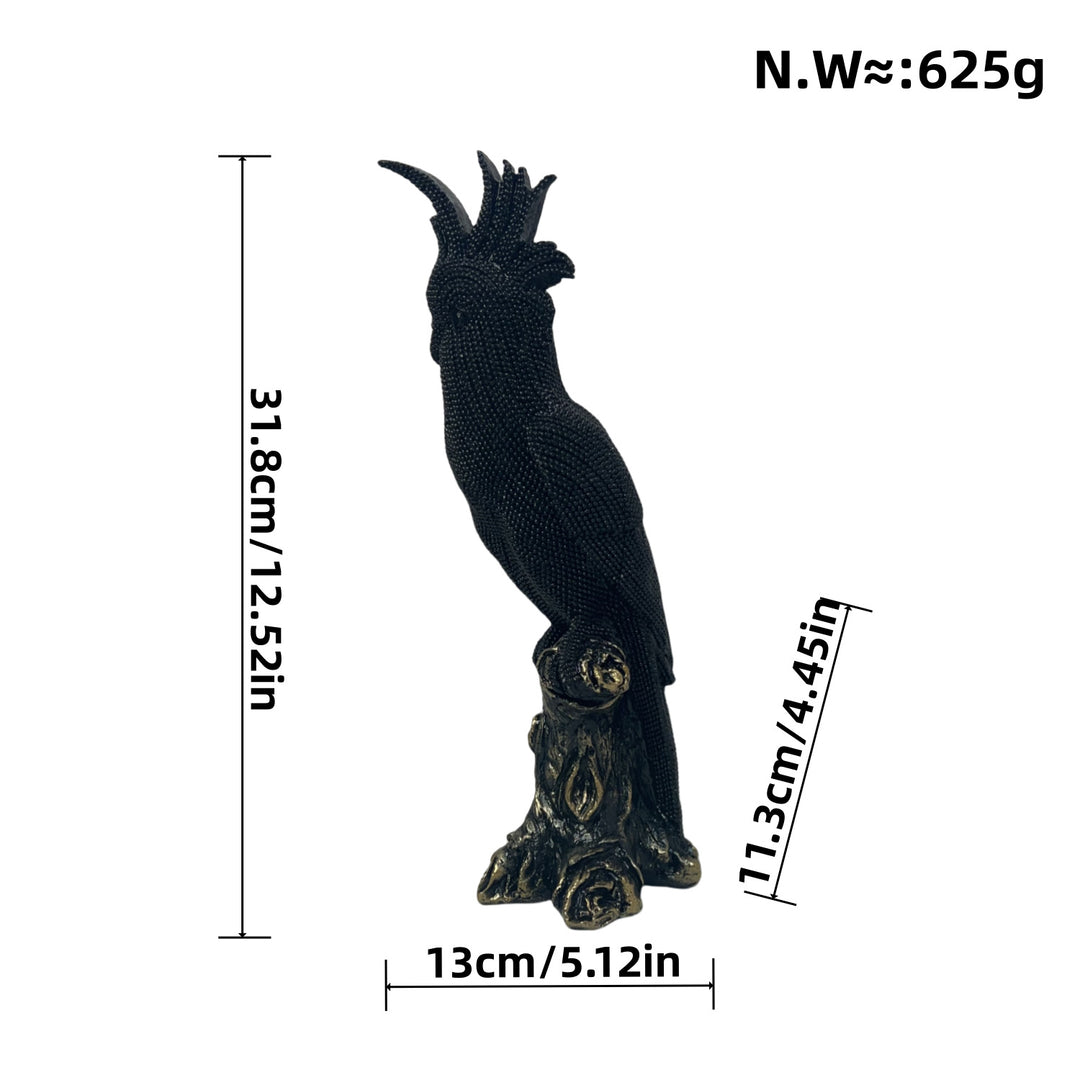 Shiny parrot figure on log