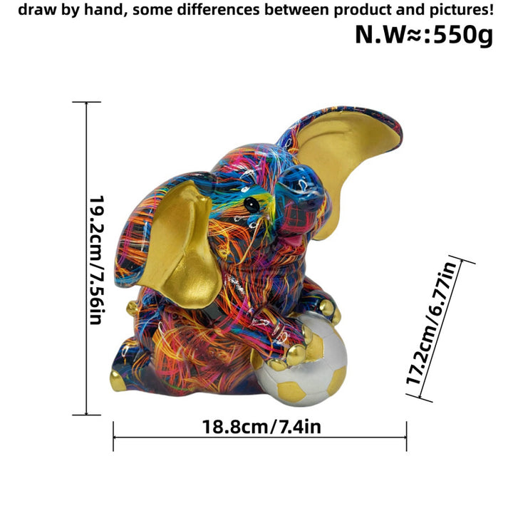 Artistic elephant figure with football motif