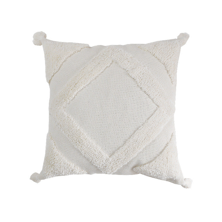 Woven decorative cushion cover with high pile, diamond tufting and tassels