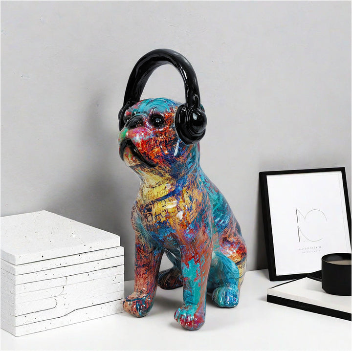 Creative Bulldog Sculpture with Headphones