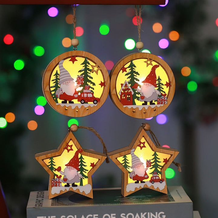 Decorative wooden star with Christmas motif