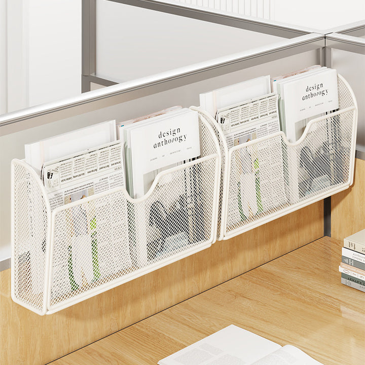 Metal Mesh Partition-Mounted Magazine & File Organizer