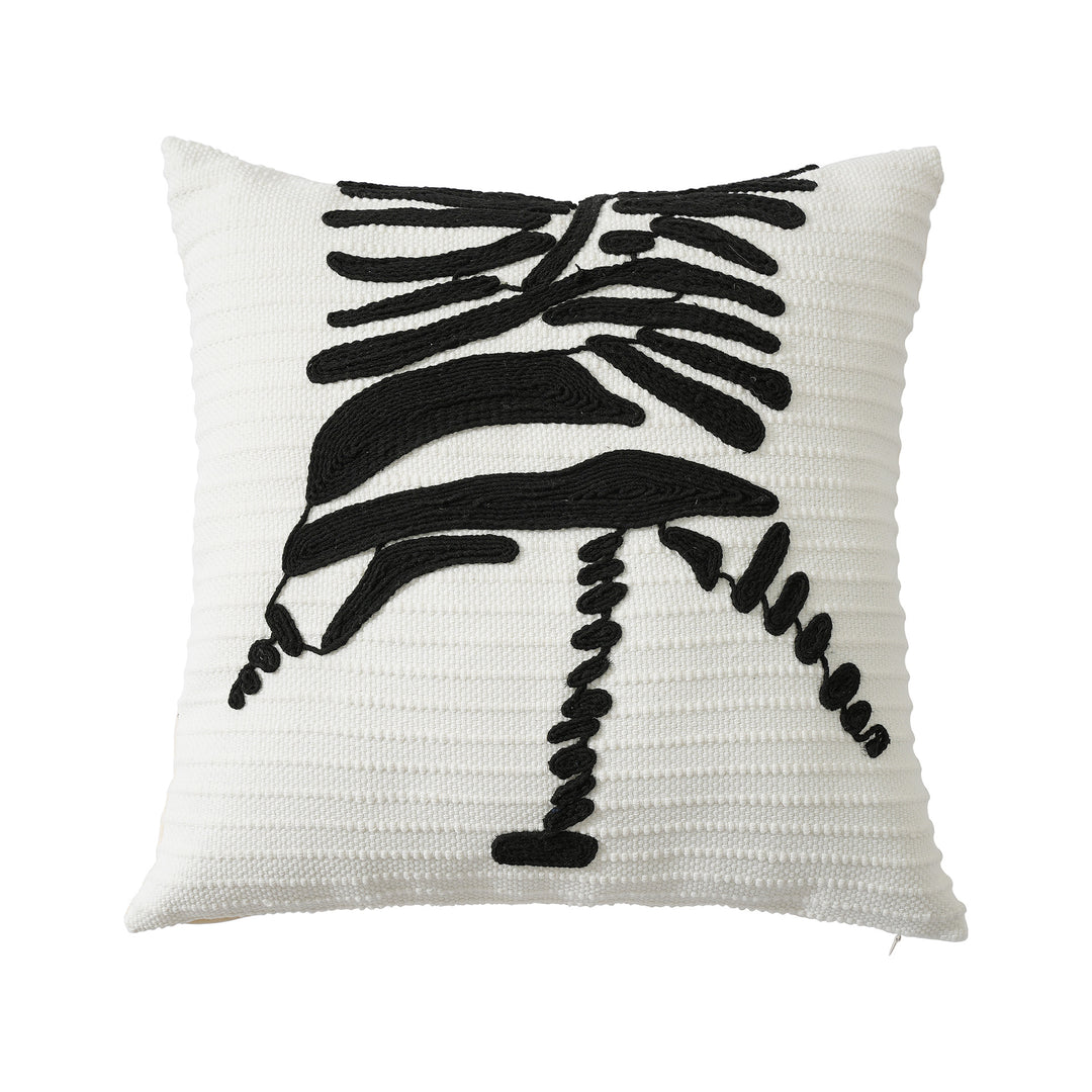 Decorative cushion cover with textured embroidery and geometric line motif