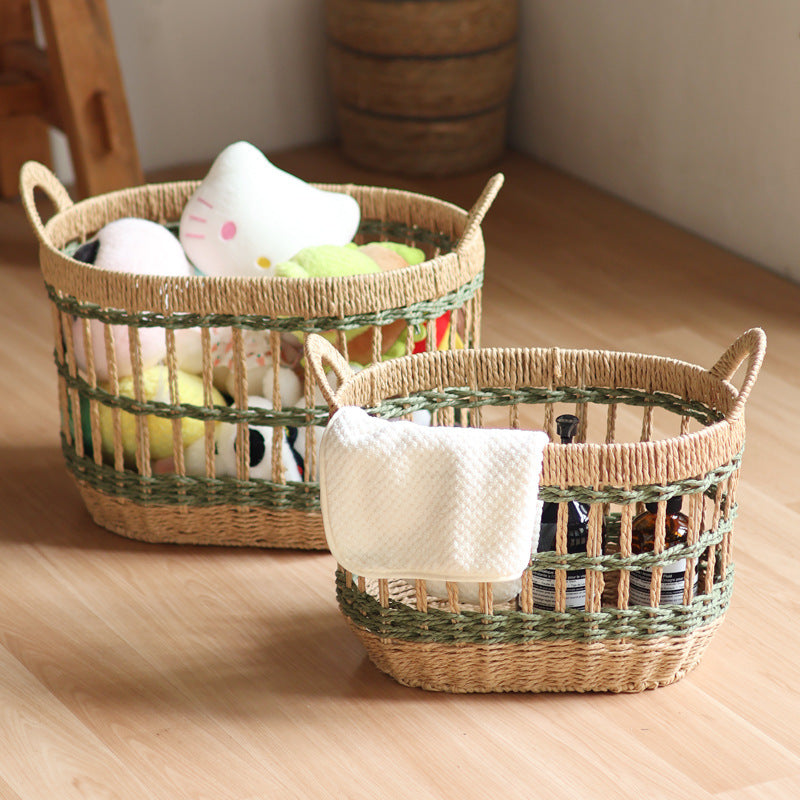 Handcrafted storage basket with natural material