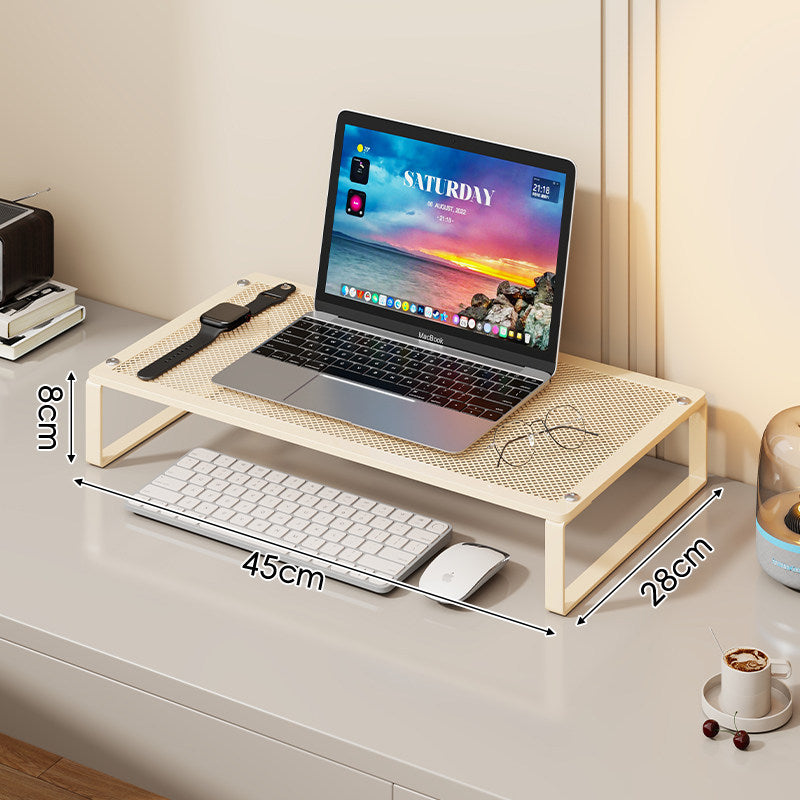 Ventilated Metal Mesh Laptop and Monitor Riser with Under-Desk Keyboard Shelf