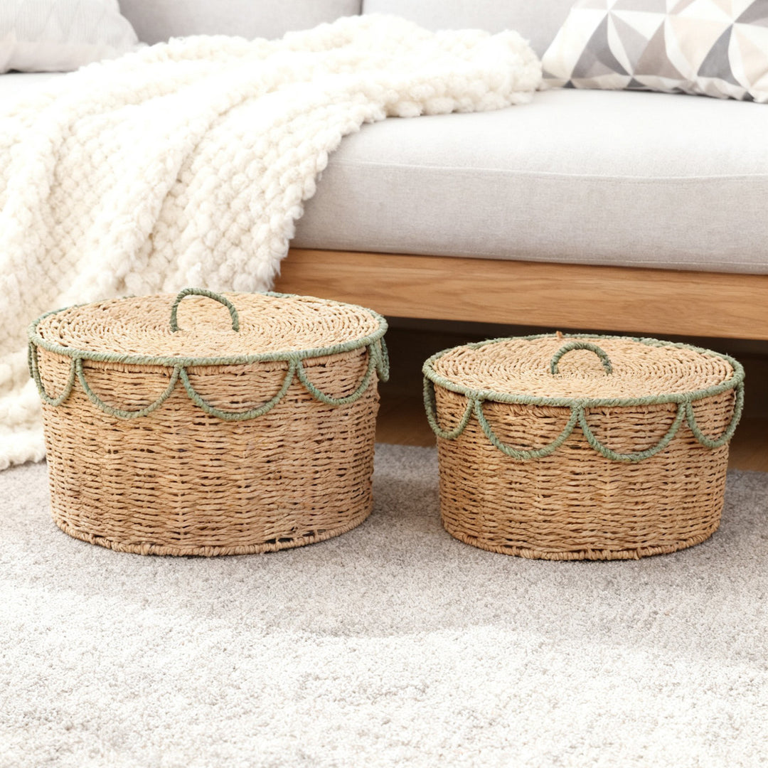 Storage basket with lid and handles