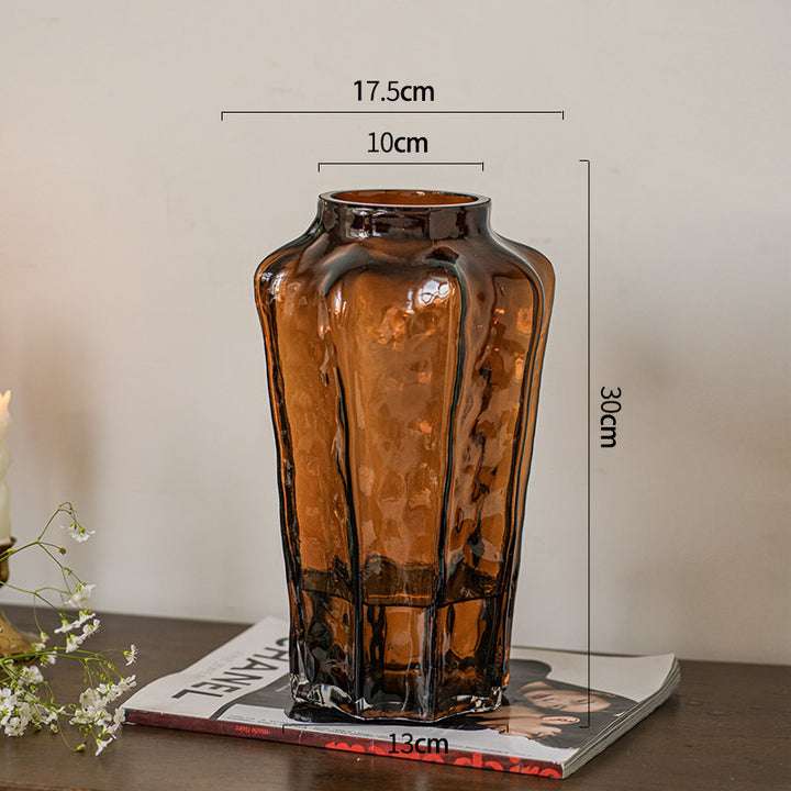 Tall Ribbed Art Glass Flower Vase Centerpiece
